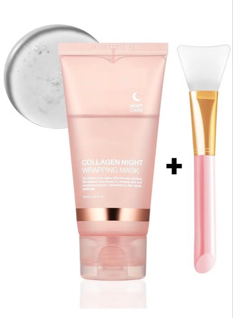 MOSH Collagen Night Wrapping Cream & Silicone Face Mask Brush Overnight Mask for Skin Elasticity Korean Skincare (2.53 fl. oz.) - Image 1