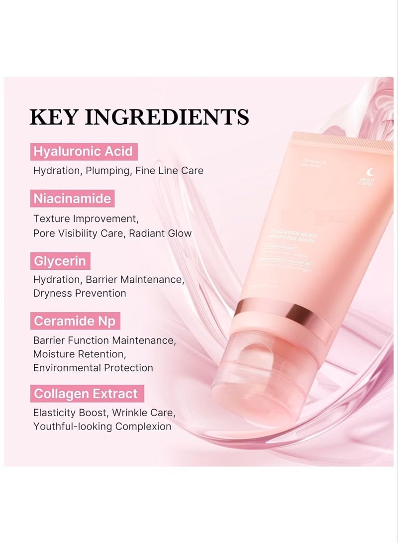 MOSH Collagen Night Wrapping Cream & Silicone Face Mask Brush Overnight Mask for Skin Elasticity Korean Skincare (2.53 fl. oz.) - Image 2