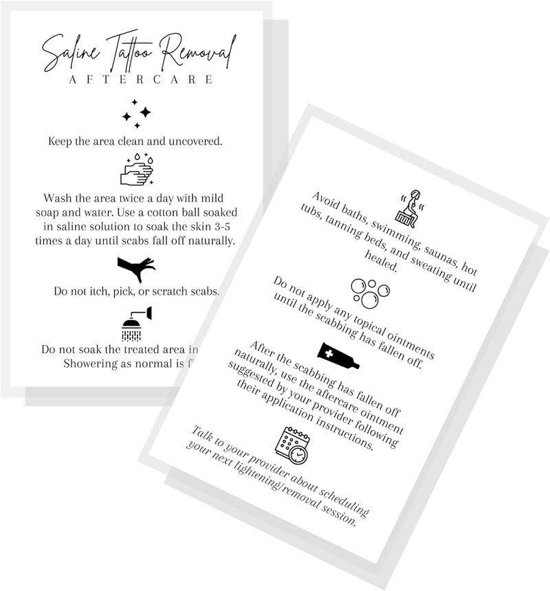 Saline Tattoo Removal Aftercare Instructions Postcards | 30 Pack | Size 4x6" inch Large Postcard | Safe Tattoo Lightening Removal | White Card Design