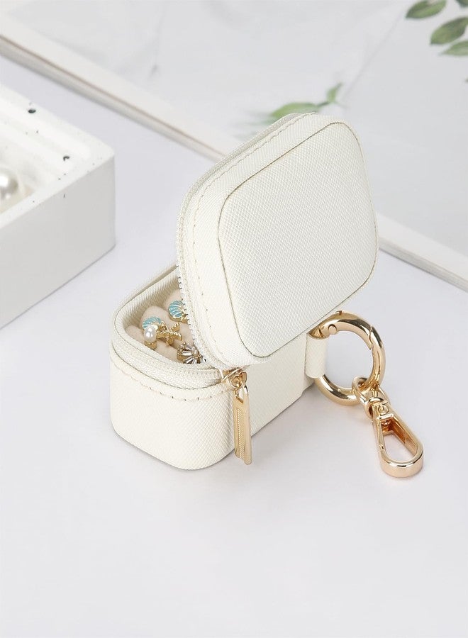 KUKUVR Small Travel Ring Stud Earring Box with Keychain, Mini Wedding Ring Holder Boxes for Multiple Rings, Portable Jewelry Storage Organizer Case (White) - Image 4