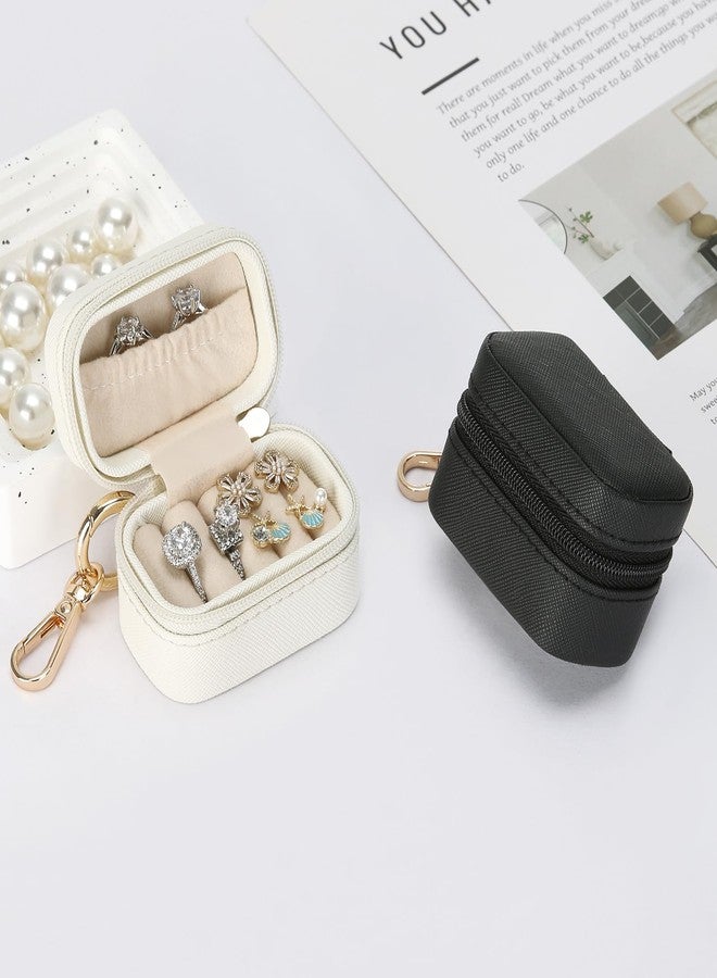 KUKUVR Small Travel Ring Stud Earring Box with Keychain, Mini Wedding Ring Holder Boxes for Multiple Rings, Portable Jewelry Storage Organizer Case (White) - Image 5