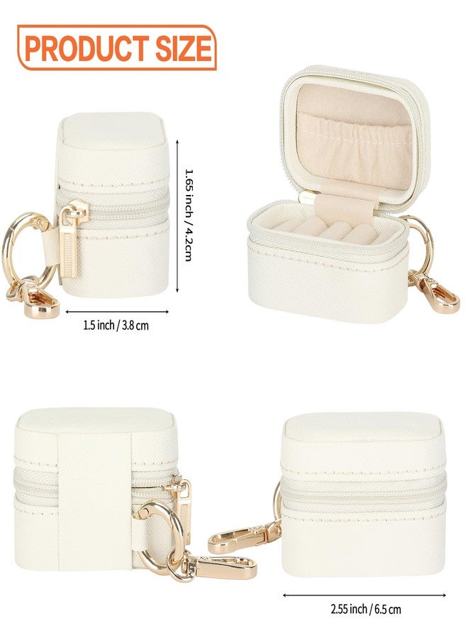 KUKUVR Small Travel Ring Stud Earring Box with Keychain, Mini Wedding Ring Holder Boxes for Multiple Rings, Portable Jewelry Storage Organizer Case (White) - Image 2
