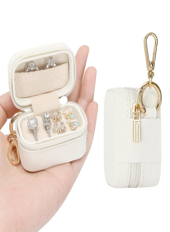 KUKUVR Small Travel Ring Stud Earring Box with Keychain, Mini Wedding Ring Holder Boxes for Multiple Rings, Portable Jewelry Storage Organizer Case (White) - Image 1