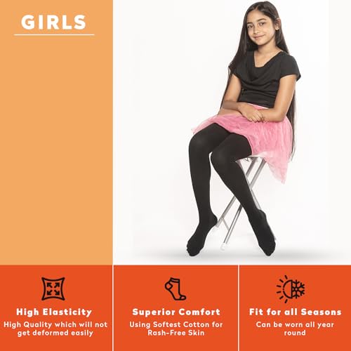 Supersox Tights for Girls, Made with Breathable, Anti Odour & Moisture Absorbent Combed Cotton, Ideal for Ballet/Dancing/Everyday Activity (Black, Pack of 1) (IN, Age, 4 Years, 6 Years, Black) - Image 5