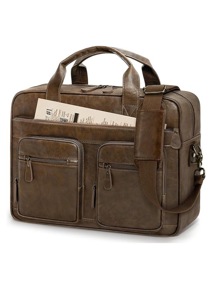 Men’s Laptop Bag – 15.6 Inch PU Leather Laptop Bag with Vintage Design – Waterproof Business Computer Bag for Work – Laptop Bag – Classic Office Bag for Men – Elegant Men’s Briefcase – Travel Bag for Men - Image 1