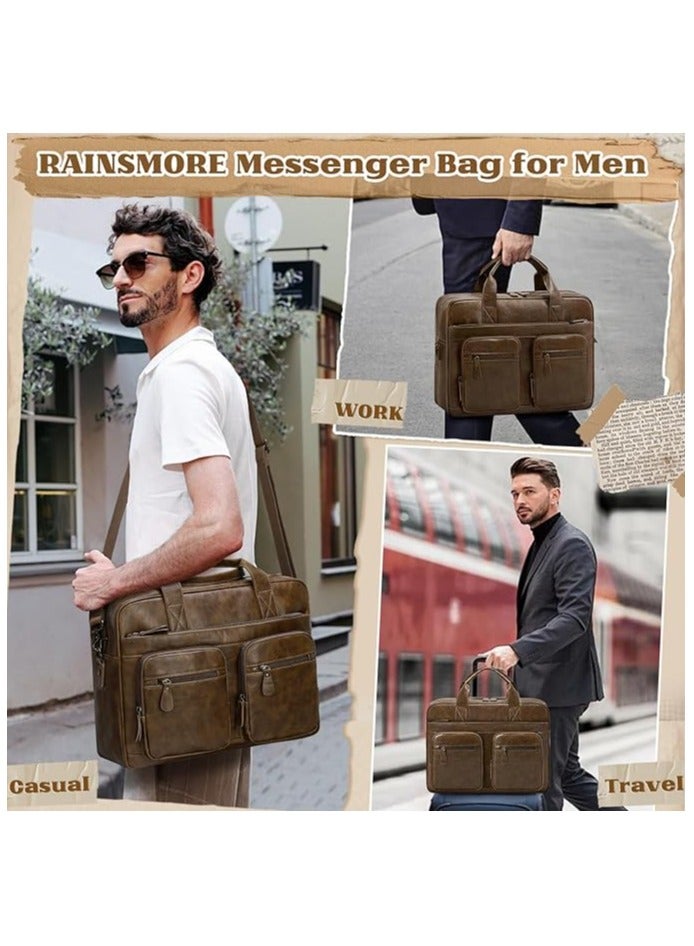 Men’s Laptop Bag – 15.6 Inch PU Leather Laptop Bag with Vintage Design – Waterproof Business Computer Bag for Work – Laptop Bag – Classic Office Bag for Men – Elegant Men’s Briefcase – Travel Bag for Men - Image 4