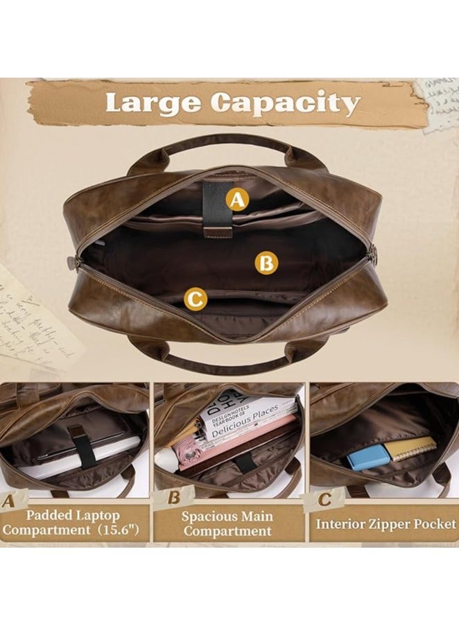 Men’s Laptop Bag – 15.6 Inch PU Leather Laptop Bag with Vintage Design – Waterproof Business Computer Bag for Work – Laptop Bag – Classic Office Bag for Men – Elegant Men’s Briefcase – Travel Bag for Men - Image 3