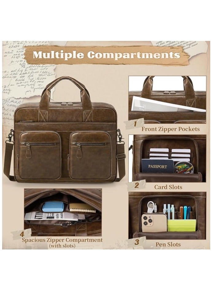 Men’s Laptop Bag – 15.6 Inch PU Leather Laptop Bag with Vintage Design – Waterproof Business Computer Bag for Work – Laptop Bag – Classic Office Bag for Men – Elegant Men’s Briefcase – Travel Bag for Men - Image 2