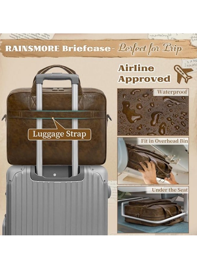Men’s Laptop Bag – 15.6 Inch PU Leather Laptop Bag with Vintage Design – Waterproof Business Computer Bag for Work – Laptop Bag – Classic Office Bag for Men – Elegant Men’s Briefcase – Travel Bag for Men - Image 5