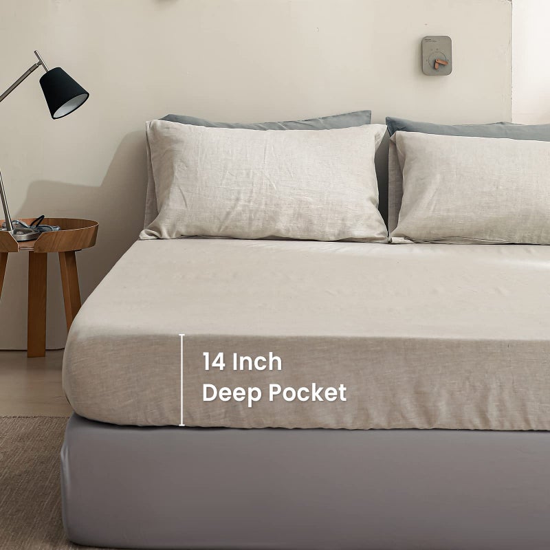 King Linens كينغ بياضات 100 ٪ من الكتان المجهز بلون صلب مغسول - (قطعة واحدة) - Image 4