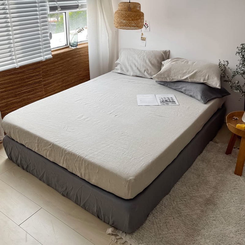 King Linens كينغ بياضات 100 ٪ من الكتان المجهز بلون صلب مغسول - (قطعة واحدة) - Image 5
