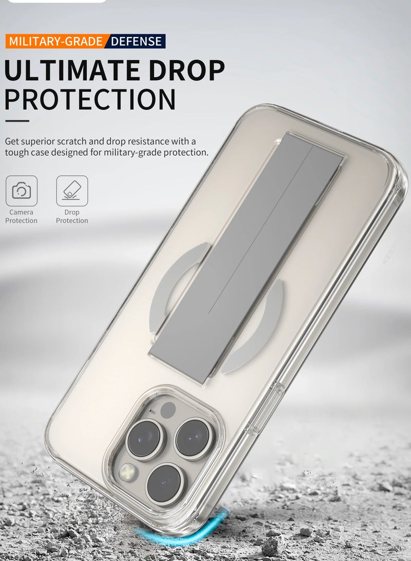 جراب MagSafe Grip لهاتف iPhone 16 Pro Max - حماية من السقوط من ارتفاع 13 قدمًا، ظهر شفاف كريستالي مضاد للاصفرار، تثبيت آمن بيد واحدة FlexGrip™، متوافق مع الشحن اللاسلكي MagClick™، مقاوم للصدمات ومقاوم للخدش - Image 4