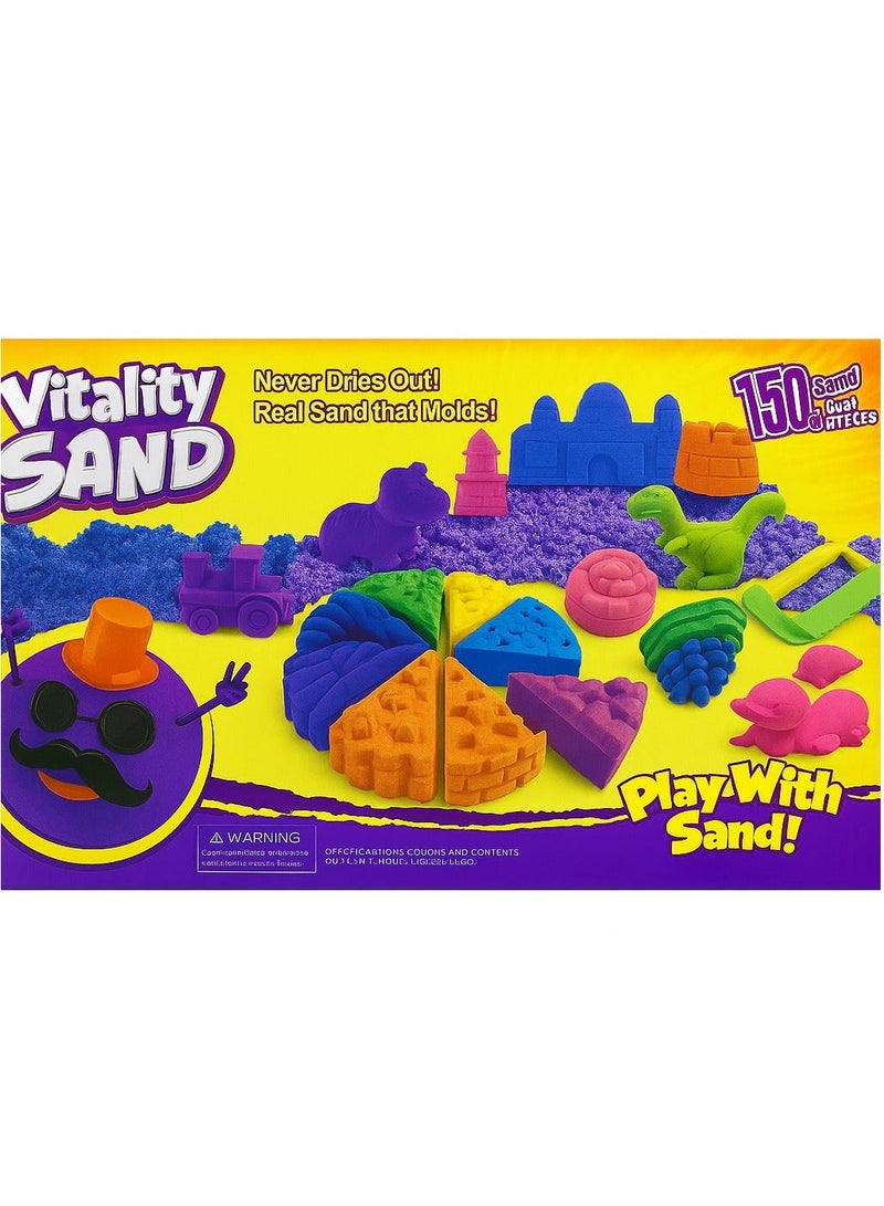 Vitality Sand Play Set – 150g Never-Dry Molding Sand & Accessories, Multi-Color (Ages 3+) - Image 1