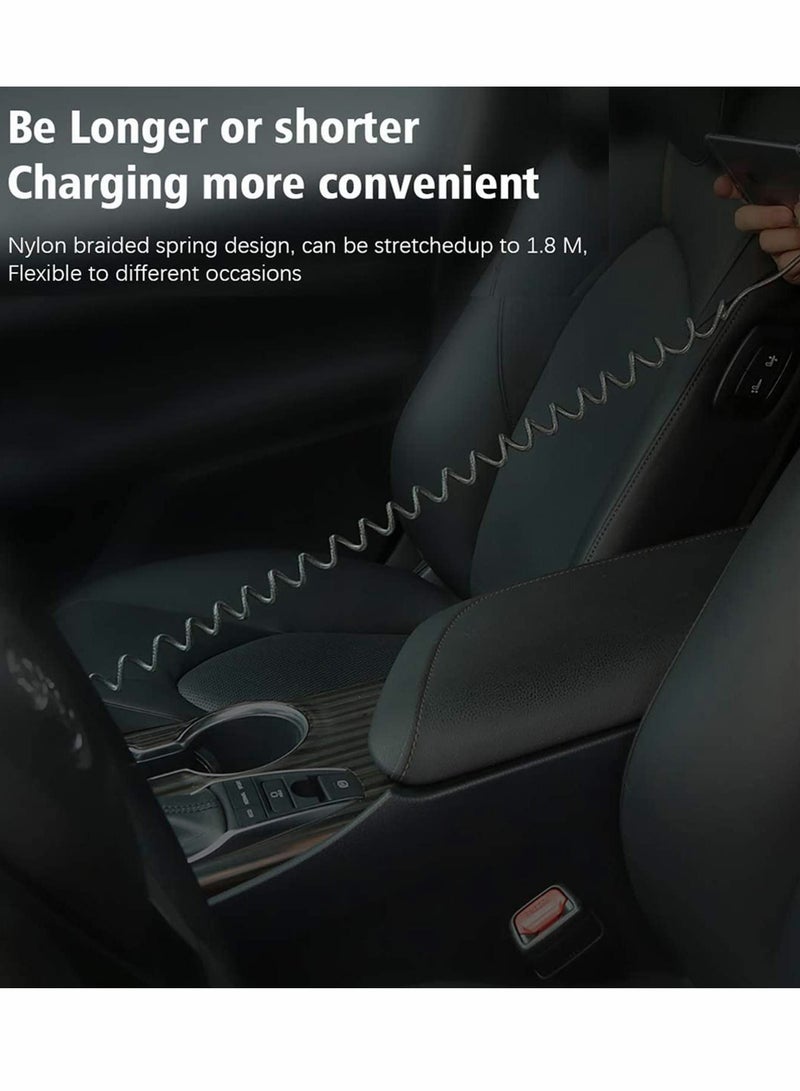 Y&D USB C Cable, 90 Degree Coiled A To Charging Scalable Spring Cable (40-180 cm), 60W 5A Fast - Image 2