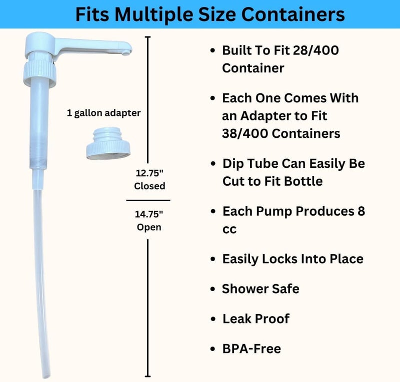 Serious Soil Dual Fitting Pump Dispenser for Gallon Jugs and Smaller Bottles (8cc Each Pump/Fits 28-400 and 38-400) Leak Proof for Household and Commercial Use, Plastic Pump for 1 Gallon Jug - BPA Free (2-Pack) - Image 2