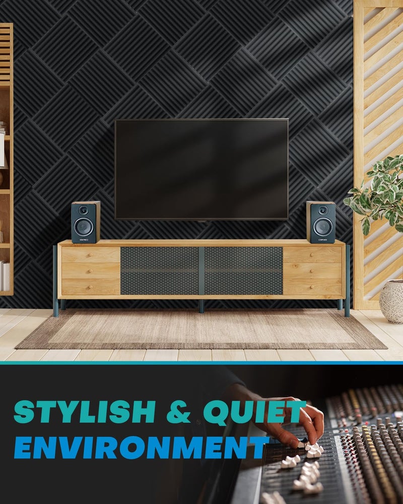 Knightsacoustic 50 Pack Sound Proof Foam Panels for Walls, 2 X 12 X 12 Inches Acoustic Foam Panels, High Density Acoustic Panels Sound Absorbing, Noise Cancelling Studio Wedges, Black (NOT INCLUDE ADHESIVE) - Image 4