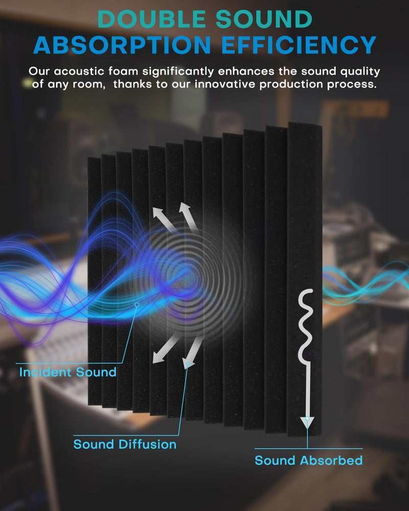 Knightsacoustic 50 Pack Sound Proof Foam Panels for Walls, 2 X 12 X 12 Inches Acoustic Foam Panels, High Density Acoustic Panels Sound Absorbing, Noise Cancelling Studio Wedges, Black (NOT INCLUDE ADHESIVE) - Image 3