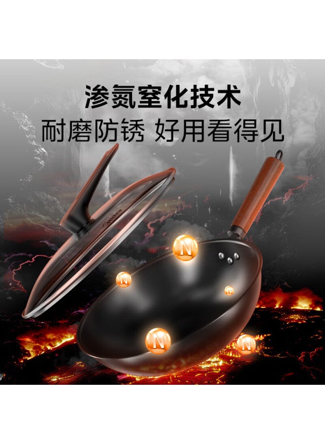 Midea Non-coated Iron Wok, Household Stir-fry Pan, Gas Stove And Induction Cooker Compatible, Round Bottom