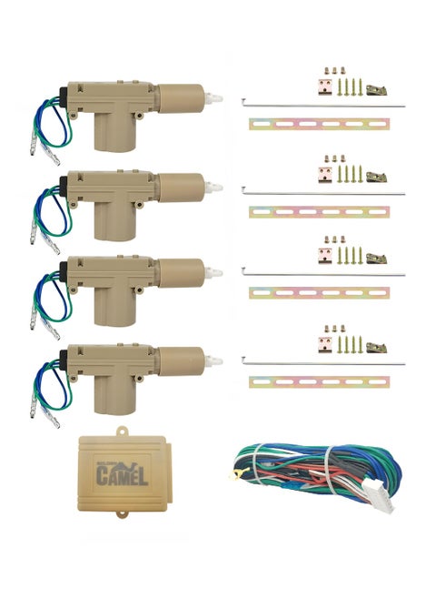 Universal 4-Door Central Locking System Kit with Actuators, Controller, Mounting Hardware and Wiring – 2-Wire Motor Actuators, 360° Rotating Heads, Waterproof – Car Vehicle Power Lock Conversion Kit