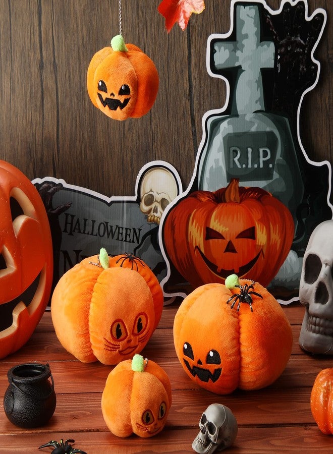 Aoriher 4 Pcs Halloween Pumpkin Plush Toy Pumpkin Plush Pillow Stuffed Plushie for Boys Girls with 2 Expressions Party Decor Gifts, 3.5 and 6 Inches(Orange) - Image 2