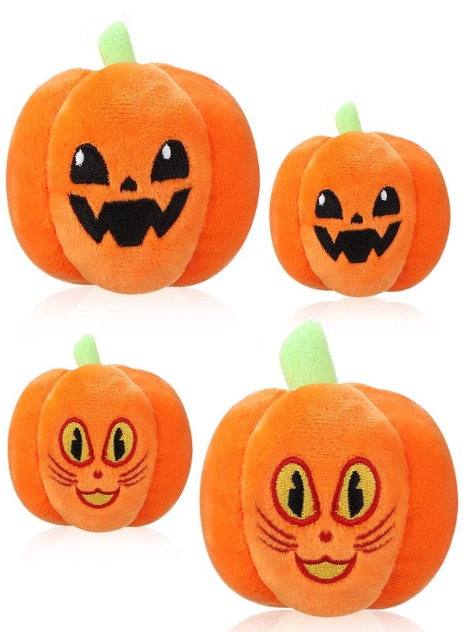 Aoriher 4 Pcs Halloween Pumpkin Plush Toy Pumpkin Plush Pillow Stuffed Plushie for Boys Girls with 2 Expressions Party Decor Gifts, 3.5 and 6 Inches(Orange) - Image 1