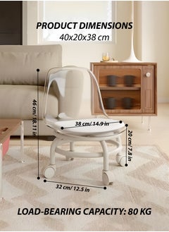 Generic Low Rolling Stool with Transparent White Acrylic Backrest  360° Rotating Wheels for Indoor and Outdoor Use Multipurpose for Picnic Salon Gardening Ideal for Kids & Adults Small Chair with Soft Cushion Baby Toddler Feeding Chair  - Image 4