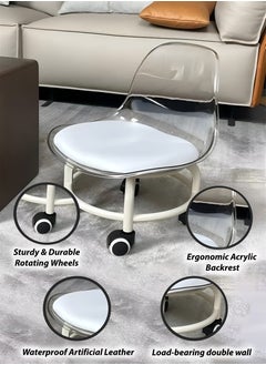 Generic Low Rolling Stool with Transparent White Acrylic Backrest  360° Rotating Wheels for Indoor and Outdoor Use Multipurpose for Picnic Salon Gardening Ideal for Kids & Adults Small Chair with Soft Cushion Baby Toddler Feeding Chair  - Image 3