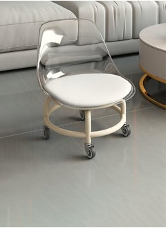 Generic Low Rolling Stool with Transparent White Acrylic Backrest  360° Rotating Wheels for Indoor and Outdoor Use Multipurpose for Picnic Salon Gardening Ideal for Kids & Adults Small Chair with Soft Cushion Baby Toddler Feeding Chair  - Image 1