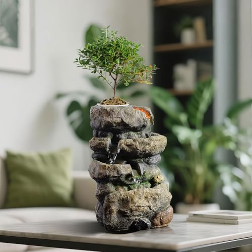 Kalona نافورة كالونا الداخلية نافورات صخرية رائعة صوت مهدئ نافورات طاولة ديكور منزلي/مكتبي مع وعاء بلاستيكي صغير لزراعة النبات بنفسك (ري تلقائي) (22020) - Image 1