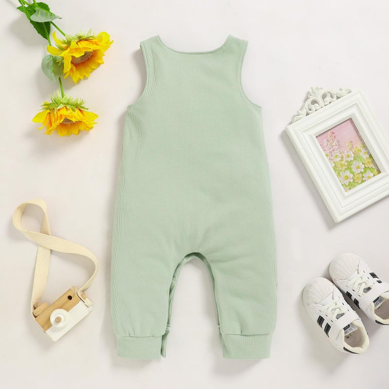 Viworld Baby Boy 1st Birthday Romper Infant Ribbed Jumpsuit Embroidery One Year Old Cake Smash Outfits (Light Green,9-12M) - Image 3