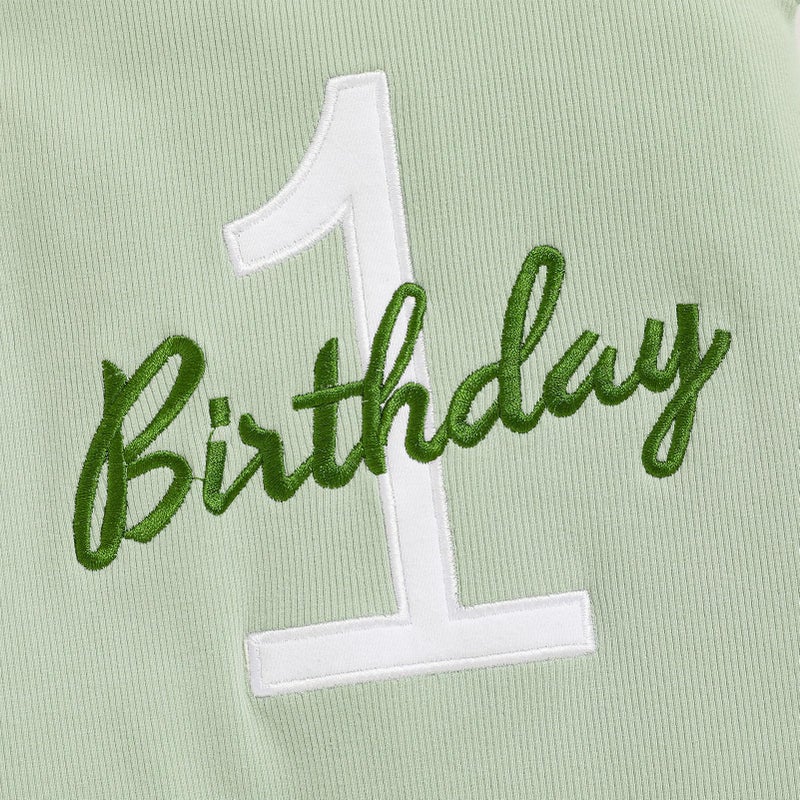 Viworld Baby Boy 1st Birthday Romper Infant Ribbed Jumpsuit Embroidery One Year Old Cake Smash Outfits (Light Green,9-12M) - Image 4