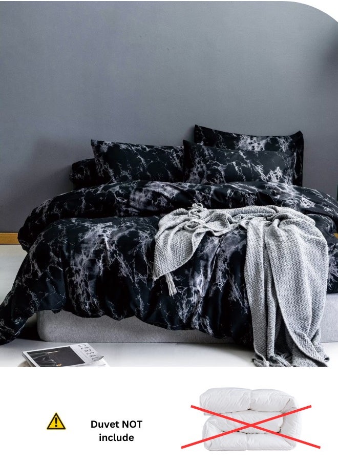 LUNA Home - King Size 6 Piece Marble Pattern Duvet Cover Set Black Bedding Set - Image 1