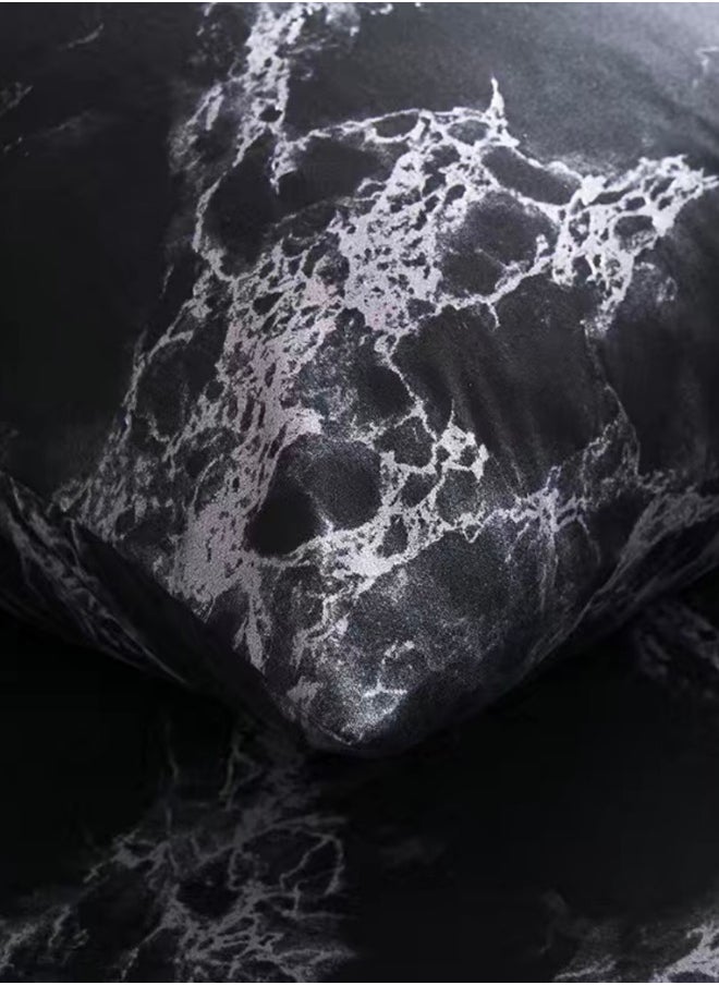 LUNA Home - King Size 6 Piece Marble Pattern Duvet Cover Set Black Bedding Set - Image 1