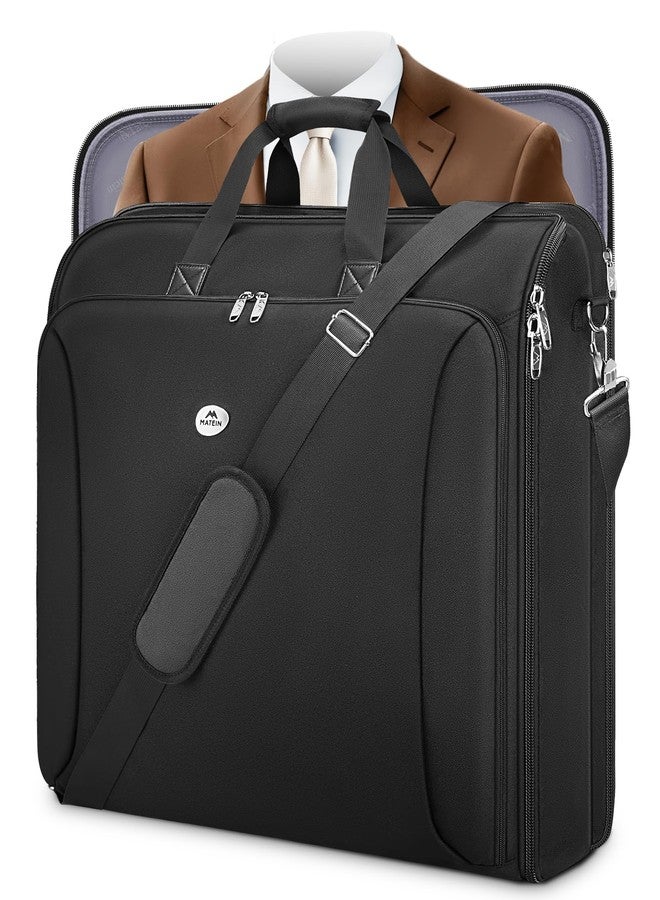 MATEIN Garment Bags for Travel, Large Double Layer Suit Bag Up to 6 Suits with Shoulder Strap, Foldable Carry On Garment Luggage for Hanging Clothes, Convertible Business Suitcase for Men Women, Black - Image 1