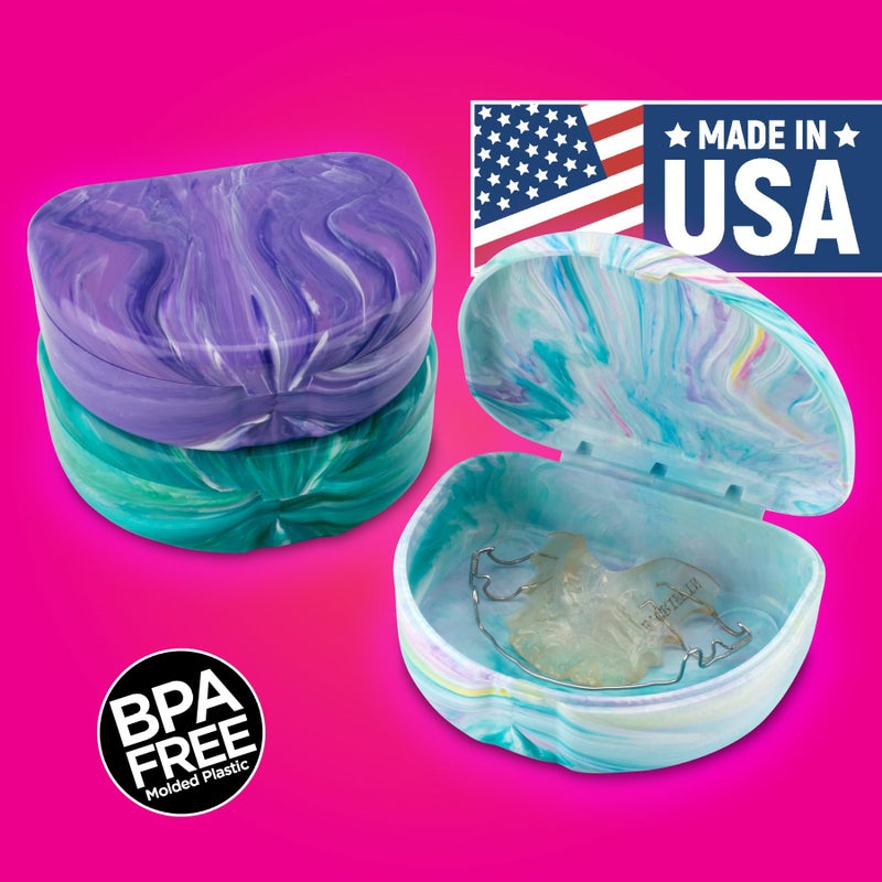Practicon Marble Retainer Cases, Orthodontic Aligner Case, Mouth Guard Holder (3 Pack) (Mermaid) - Image 2