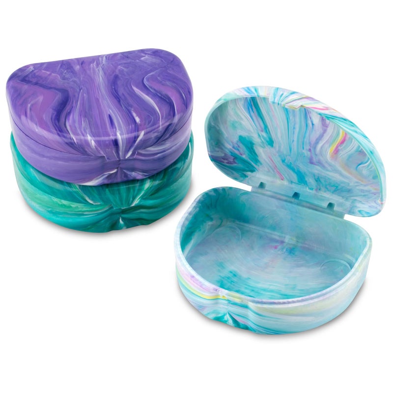 Practicon Marble Retainer Cases, Orthodontic Aligner Case, Mouth Guard Holder (3 Pack) (Mermaid) - Image 1