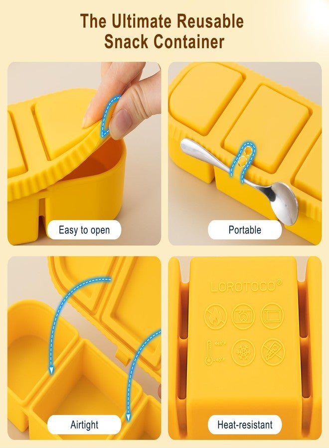 LOROTOCO Silicone Snack Containers for Kids, 3-Compartment Reusable Small Snackle Box with Airtight Lids for Lunchable, Sauce, School, Travel, Work（1Pack-14oz） - Image 3