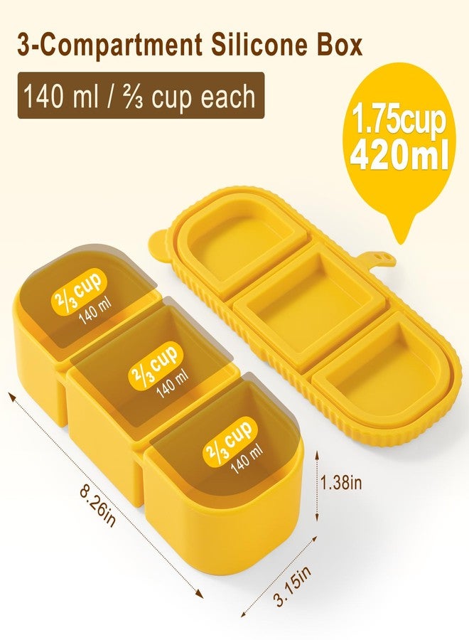LOROTOCO Silicone Snack Containers for Kids, 3-Compartment Reusable Small Snackle Box with Airtight Lids for Lunchable, Sauce, School, Travel, Work（1Pack-14oz） - Image 2