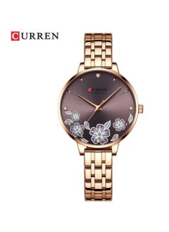 9068 Watch Fashion Quartz Wristwatches for Simple Stainless Steel Watch Bracelet with Flower Design Dial Watche for Women ( Coffee )