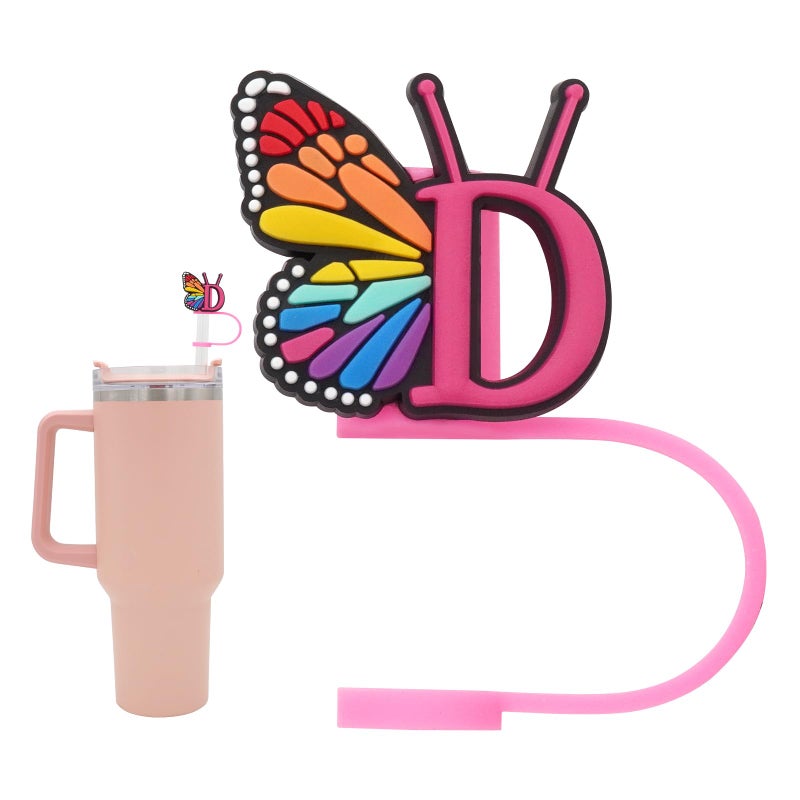 FadAcc Silicone Straw Cover for Stanley Cup Initial Letter Straw Cover Beautiful Butterfly Style Compatible with Stanley 4030 Oz Tumbler