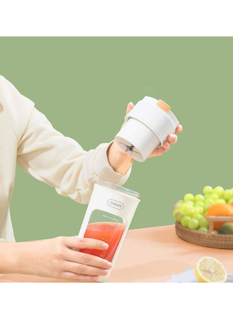 ZHENMI - Zhenmi J5 Portable Direct Drinking Juicer With 340ml Capacity,Ten Stainless Blade Tool Head, One-Button Operation & Rechargeable Battery - White Orange - Image 1