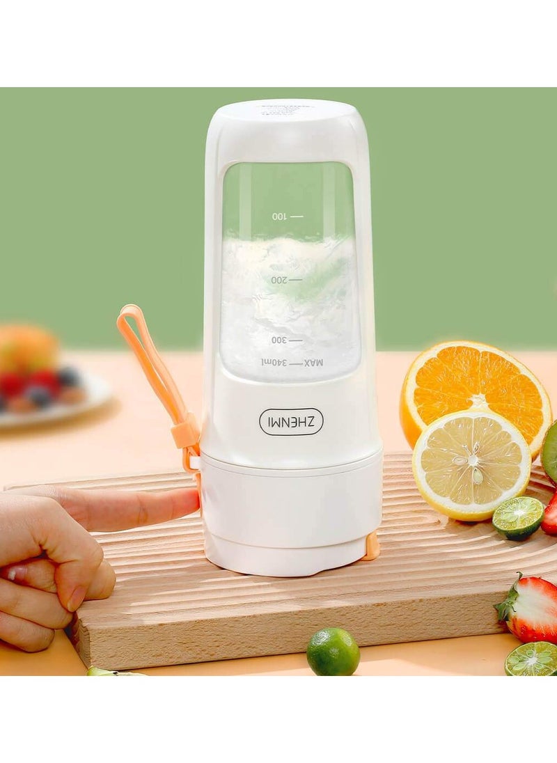 ZHENMI - Zhenmi J5 Portable Direct Drinking Juicer With 340ml Capacity,Ten Stainless Blade Tool Head, One-Button Operation & Rechargeable Battery - White Orange - Image 1