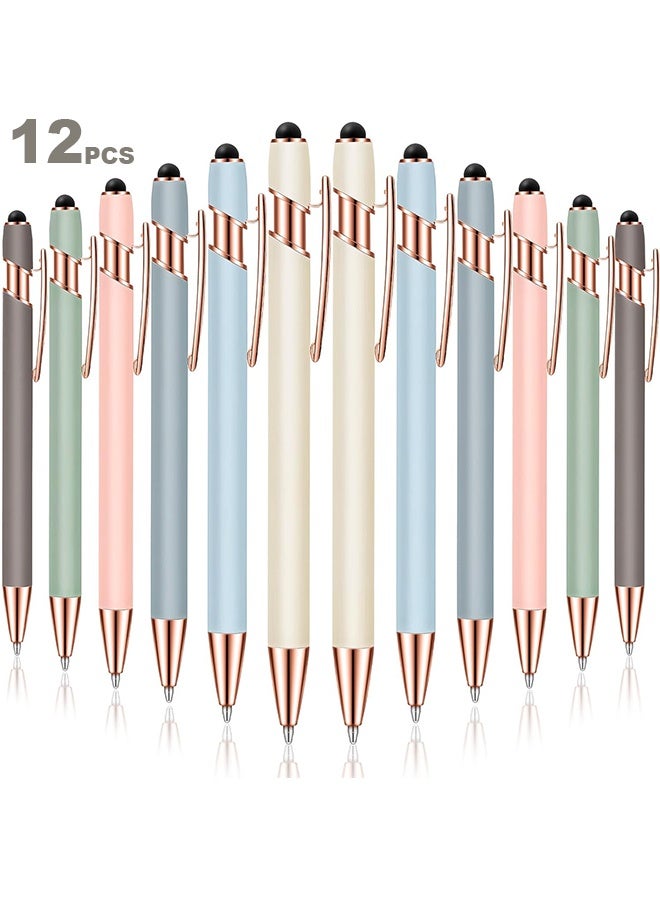 12 Pieces 2 in 1 Stylus Metal Ballpoint Pen with Stylus Tip, 1.0 mm Black Ink Ballpoint Pen for Touch Screens(Morandi Color) - Image 1