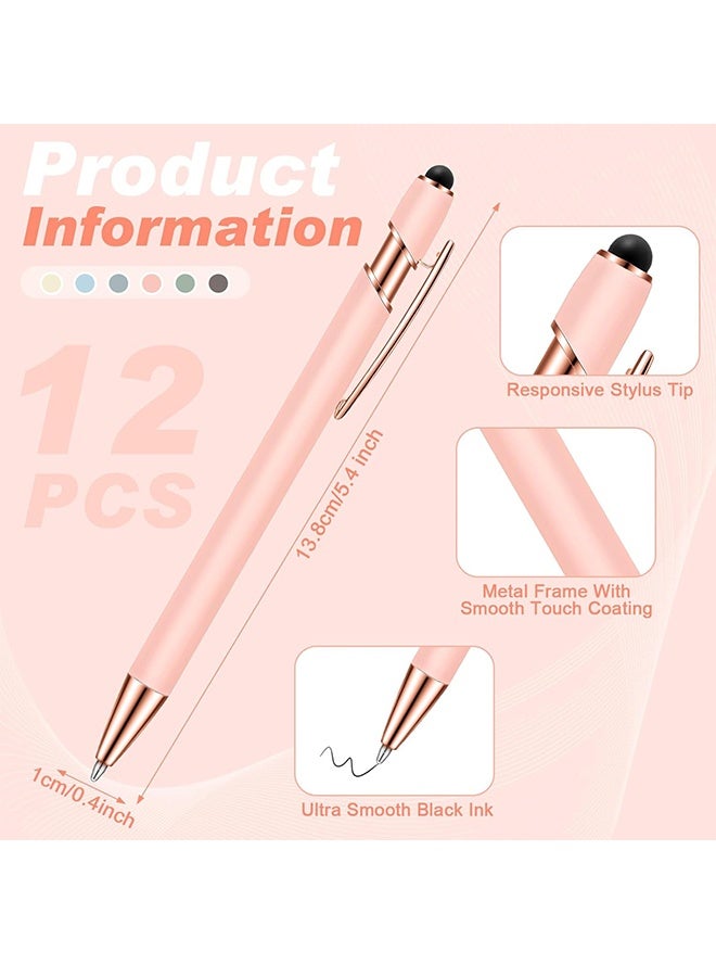 12 Pieces 2 in 1 Stylus Metal Ballpoint Pen with Stylus Tip, 1.0 mm Black Ink Ballpoint Pen for Touch Screens(Morandi Color) - Image 2