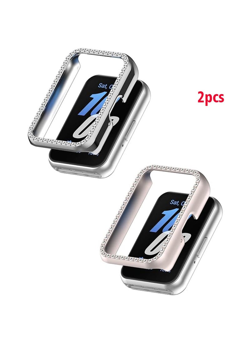 X-level - 2 Pcs Compatible with Samsung Galaxy Fit 3 Bling Diamond Case PC Bumper Protective Cases(No Screen Protector) Full Protective Bumper Smartwatch Cover Cases (Silver+Starlight) - Image 1