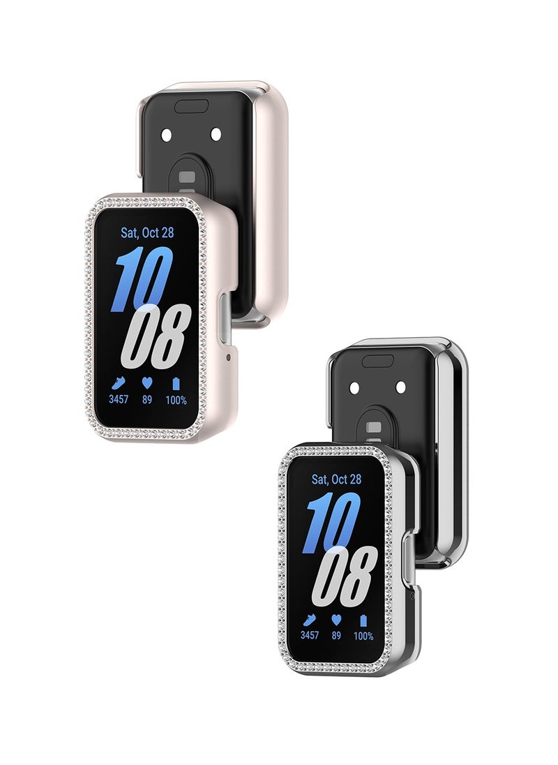 X-level - 2 Pcs Compatible with Samsung Galaxy Fit 3 Bling Diamond Case PC Bumper Protective Cases(No Screen Protector) Full Protective Bumper Smartwatch Cover Cases (Silver+Starlight) - Image 1
