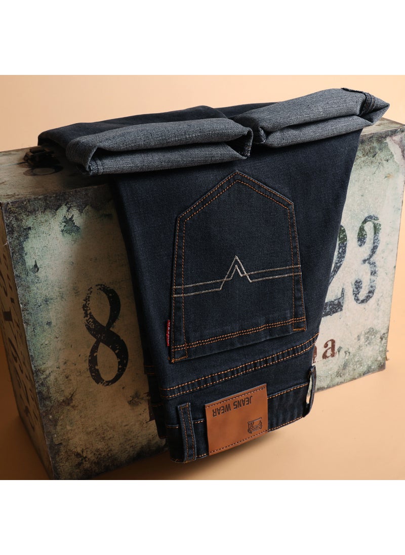 Generic Classic Men Jeans Elastic Small Straight Cylinder Slim Fit Simple Matching Cool Jeans Cotton Material Casual Scene T009 Black  - Image 1