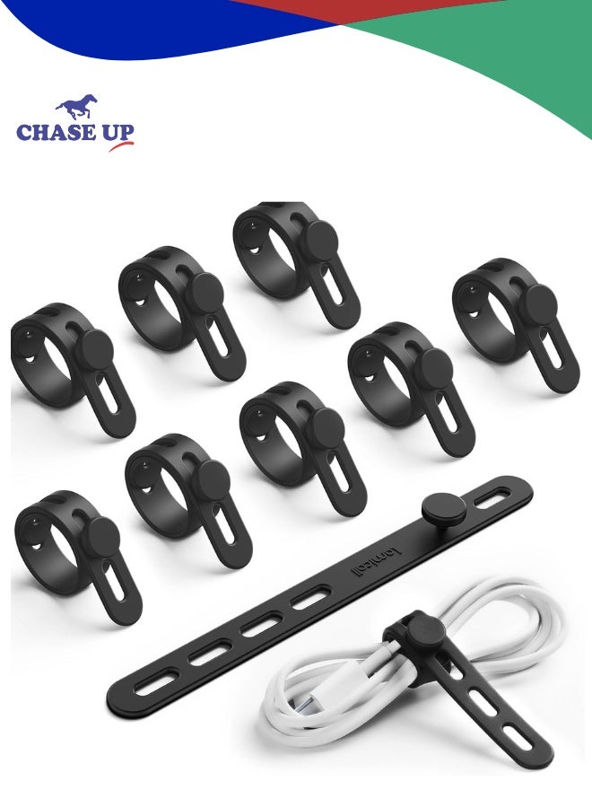 Chase Up 10Pack Silicone Cable Ties Cord Organizer Strap - Reusable Washable Wire Wrap Management with Lock Buckle, Elastic Adjustable Charger Cable Wrap Tie, Electrical Cord Organizer for Travel Home - Image 1