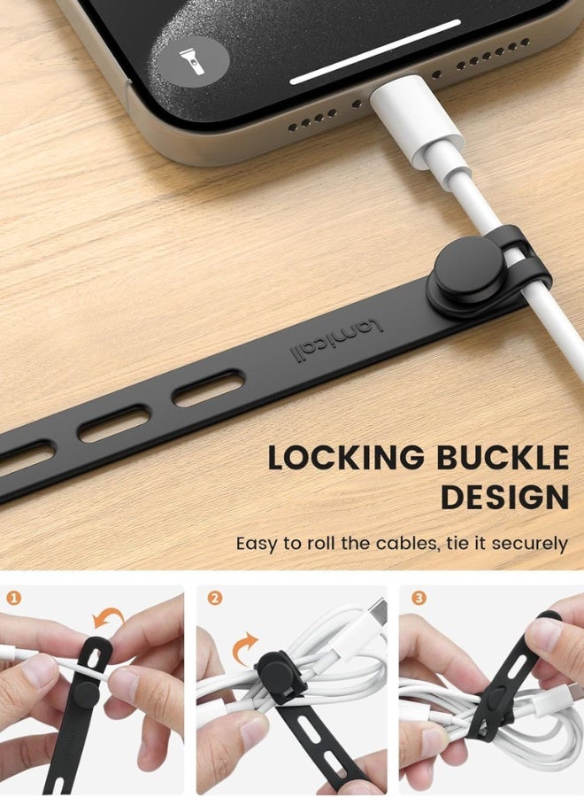 Chase Up 10Pack Silicone Cable Ties Cord Organizer Strap - Reusable Washable Wire Wrap Management with Lock Buckle, Elastic Adjustable Charger Cable Wrap Tie, Electrical Cord Organizer for Travel Home - Image 3