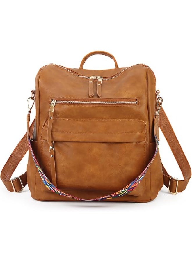 KISSUN Vintage PU Leather Convertible Backpack Purse for Women - Stylish Travel Daypack & Shoulder Bag (Brown) - Image 1